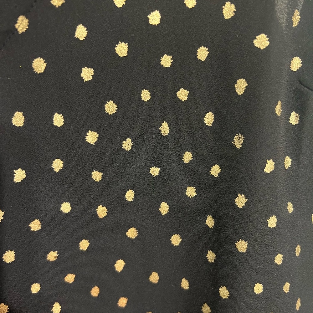 J. Crew Size 00 Short Sleeve Black Gold Polka Dots V Neckline Ruffle‎ Sleeve - Picture 3 of 4